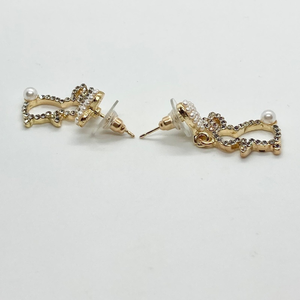 Pearl Rhinestone Dangle Easter Bunny Rabbit Earrings - Picture 8 of 13